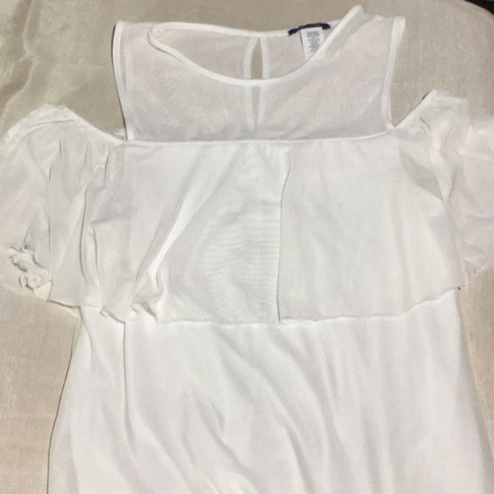 Hot Gal Mesh Ruffle Off The Shoulder Blouse White - Picture 2 of 5